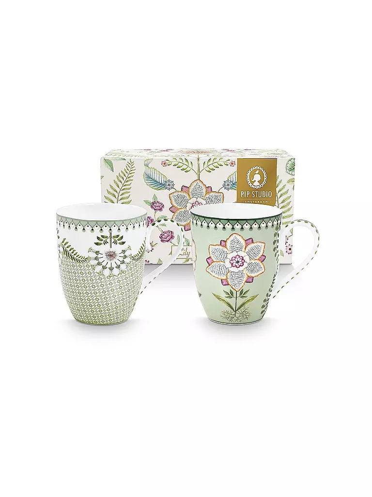 PIP STUDIO | Set di 2 tazze grandi con manico LILY & LOTUS 350 ml Verde chiaro | Verde chiaro