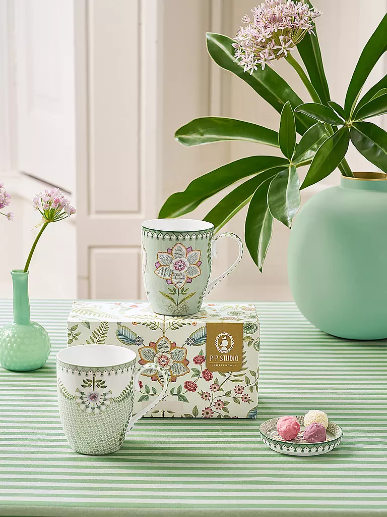 PIP STUDIO | Set di 2 tazze grandi con manico LILY & LOTUS 350 ml Verde chiaro | Verde chiaro