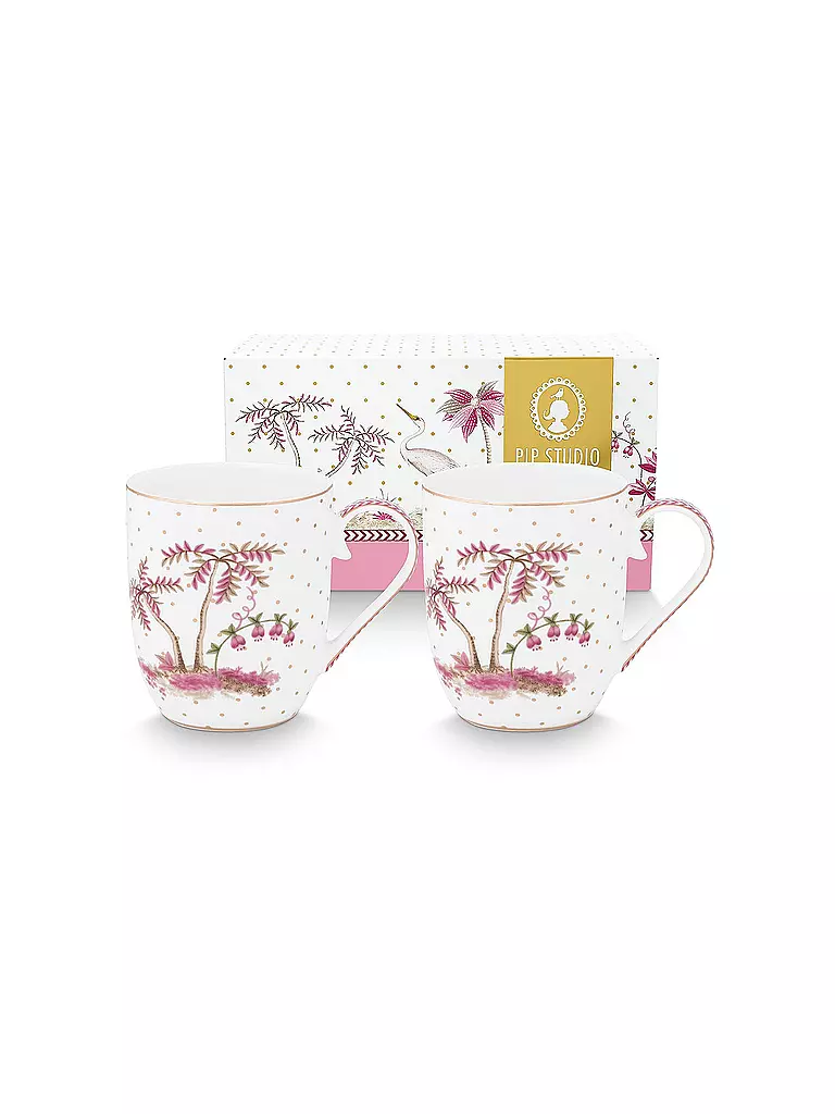 PIP STUDIO | Set di 2 tazze piccole con manico da 145 ml JOLIE DOTS Oro/Rosa | Bianco