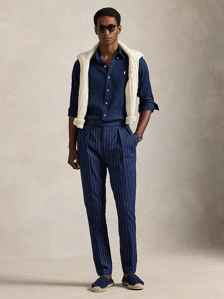 POLO RALPH LAUREN | Camicia di lino Custom Fit | Blu scuro