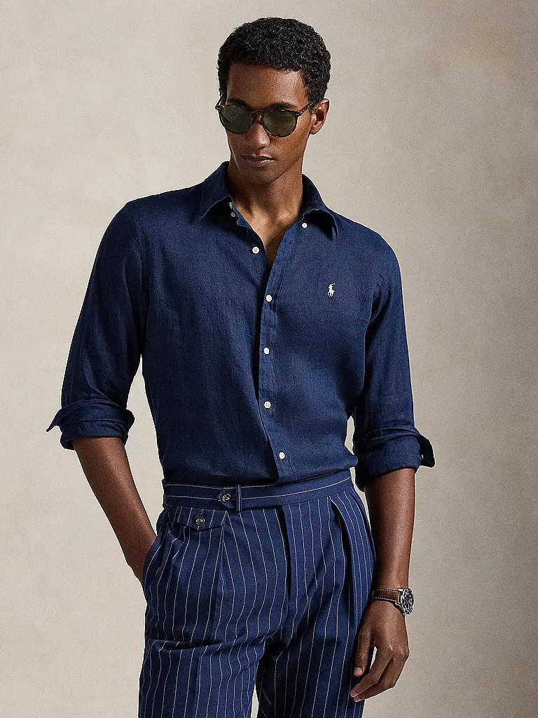 POLO RALPH LAUREN | Camicia di lino Custom Fit | Blu scuro