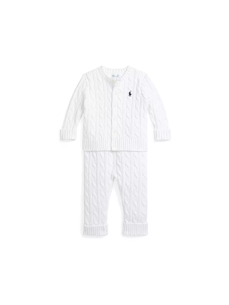 POLO RALPH LAUREN | Set neonato 2 pezzi cardigan e pantaloni | Bianco