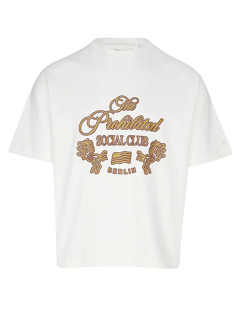 PROHIBITED | T-Shirt CLOUBHOUSE HOUSE
Marke: PROHIBITED
Farbe: weiss
Kategorien: Moda, Uomo

Lunghezza manica: Manica corta
Scollo: Girocollo
Materiale: Jersey, Cotone
Motivo: Tinta unita
Vestibilità (capispalla): Oversize, Corto
Dettagli: Logo | Bianco