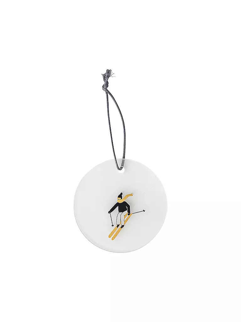 RAEDER | Ciondolo in vetro 7cm SCHNEETAG Sci | Trasparente