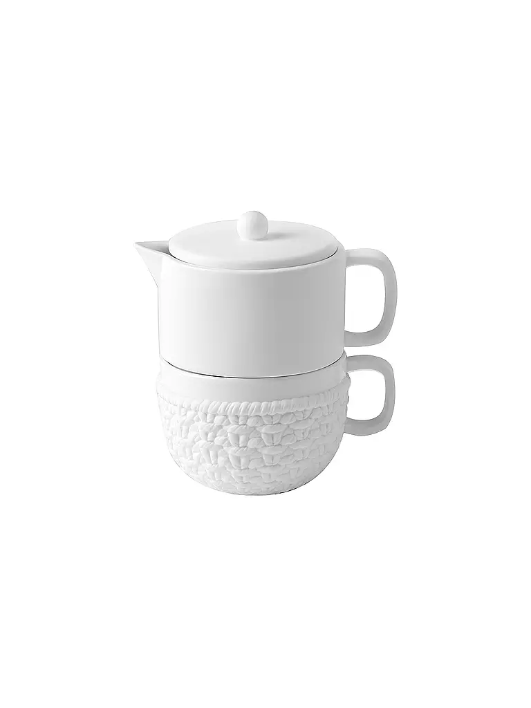 RAEDER | Kanne mit Tasse 9,5x14,5cm STRICK | Bianco