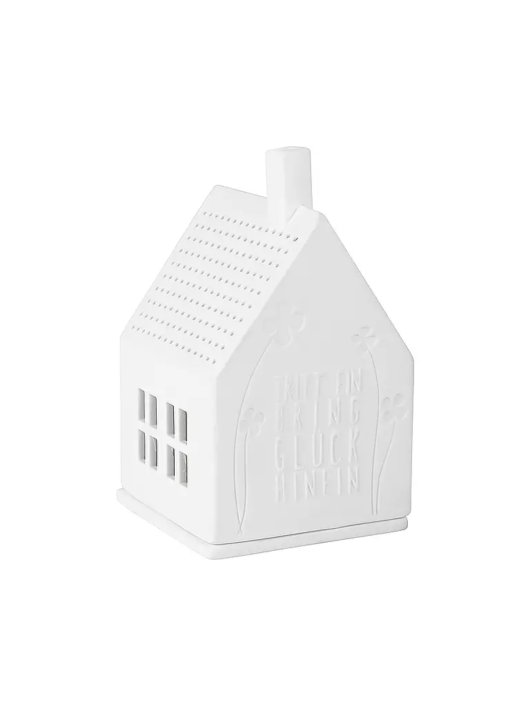 RAEDER | LIVING Lichthaus Tritt ein bring Glück hinein 7x7x13cm | Bianco