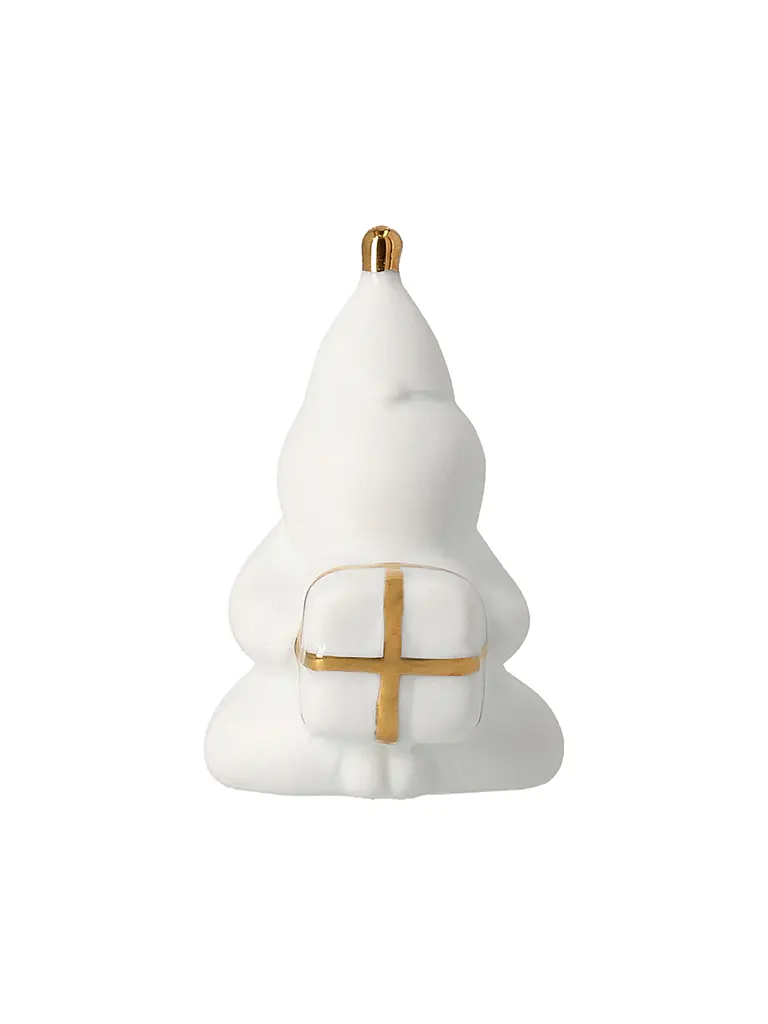 RAEDER | Statuetta natalizia in porcellana Babbo Natale che impacchetta regali | Bianco