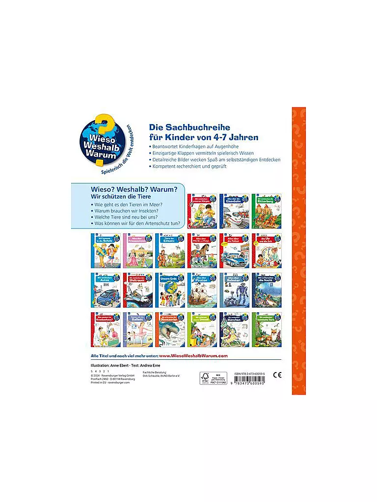 RAVENSBURGER | Libro - Wieso Weshalb Warum - Proteggiamo gli animali | Senza colore