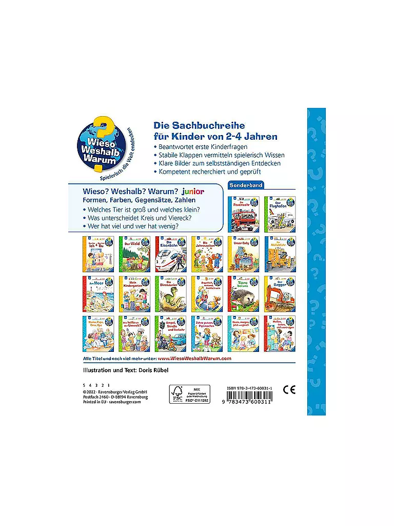 RAVENSBURGER | Libro - Wieso Weshalb Warum Sonderband junior: Conosci forme, colori, contrari, numeri | Senza colore