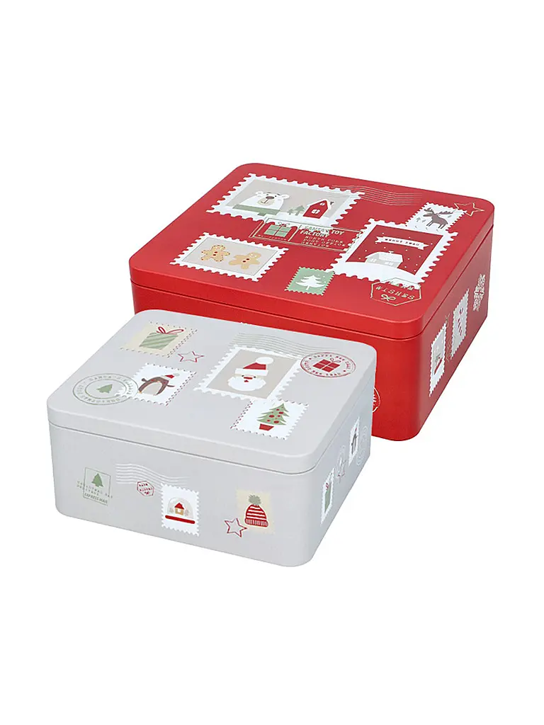 RBV BIRKMANN | Set di 2 scatole per biscotti grandi DEAR SANTA Rosso/Grigio | Rosso