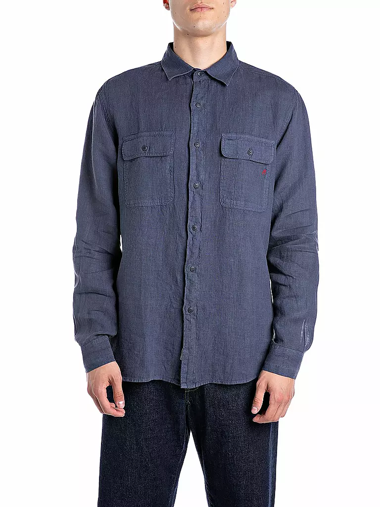 REPLAY | Leinenhemd Regular Fit  | Blu