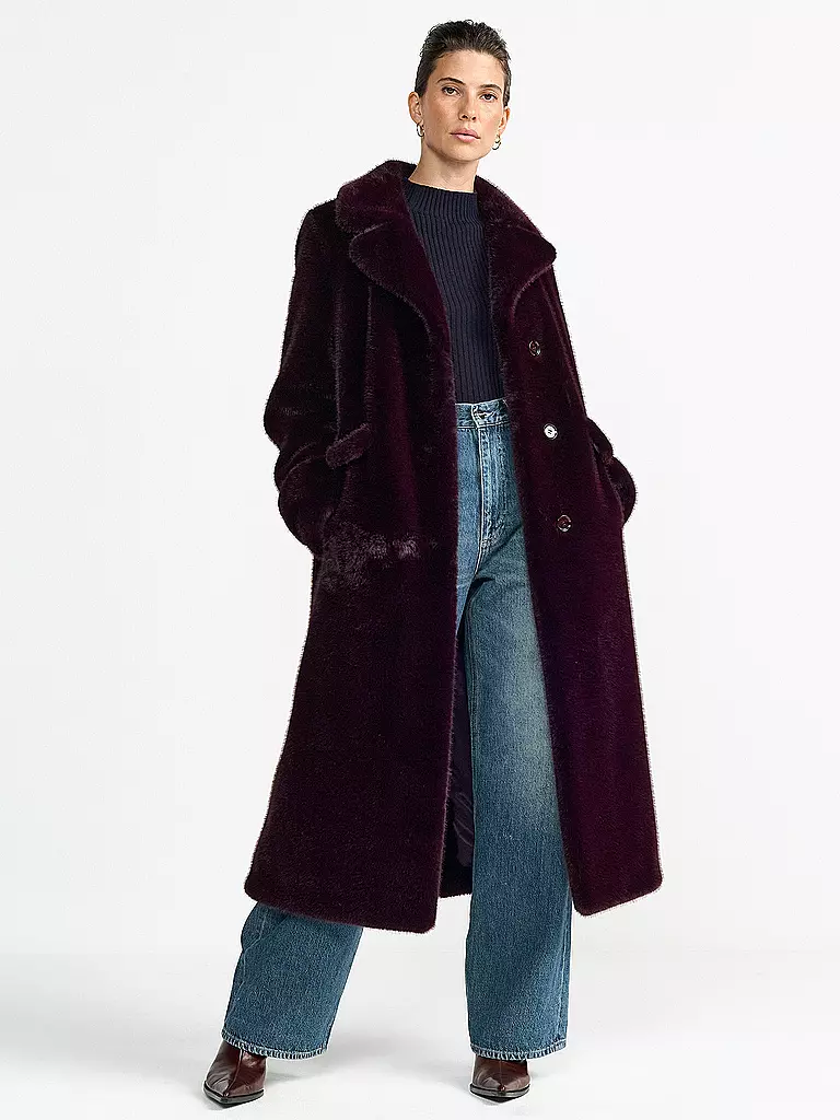 RICH & ROYAL | Cappotto in pelliccia sintetica | Rosso scuro