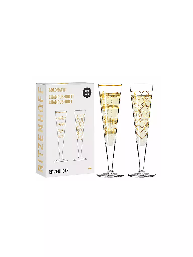 RITZENHOFF | Set di 2 bicchieri da champagne Goldnacht Champus #23 Nathalie Jean, Rurik Mahlberg 2023 | Oro