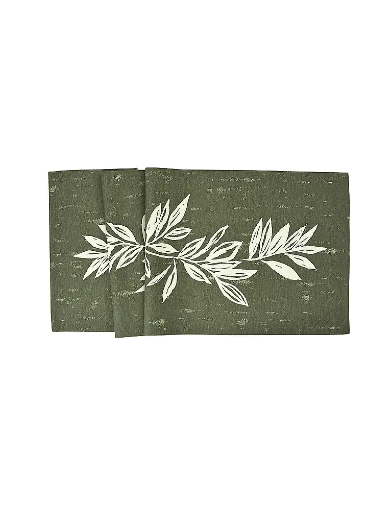 SANDER | Tischläufer BIG LEAVES 50x140cm Cachi | Verde scuro