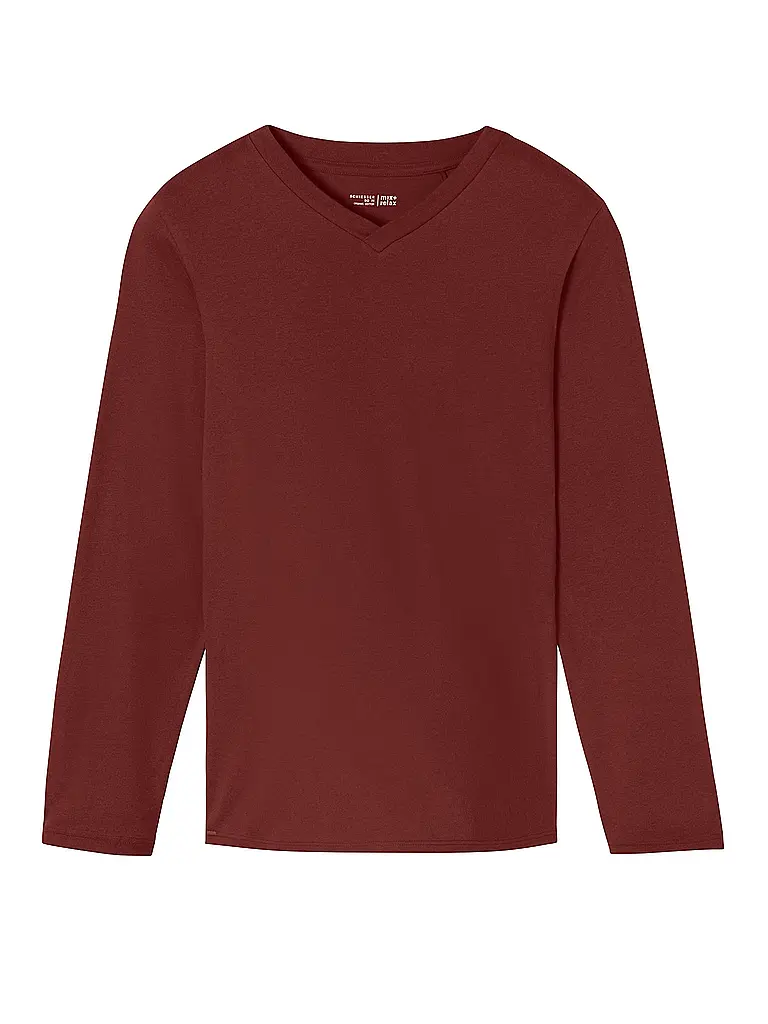 SCHIESSER | Maglietta da pigiama a maniche lunghe MIX + RELAX | Rosso scuro