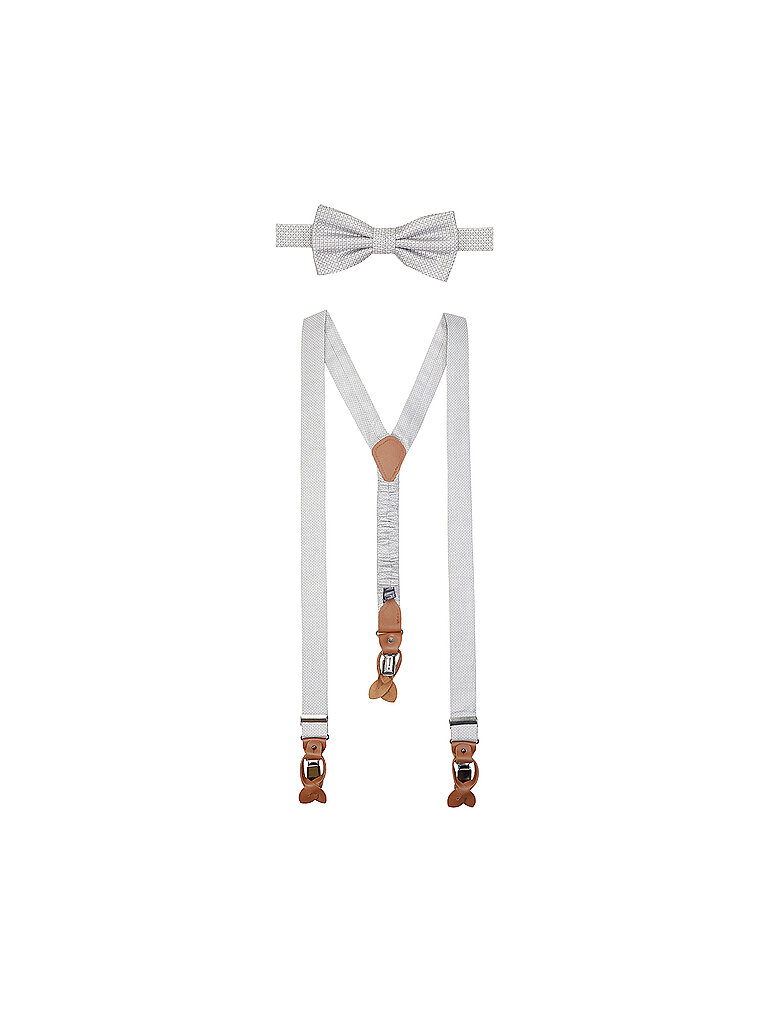 Set di bretelle con papillon e clip a bottone grigio chiaro