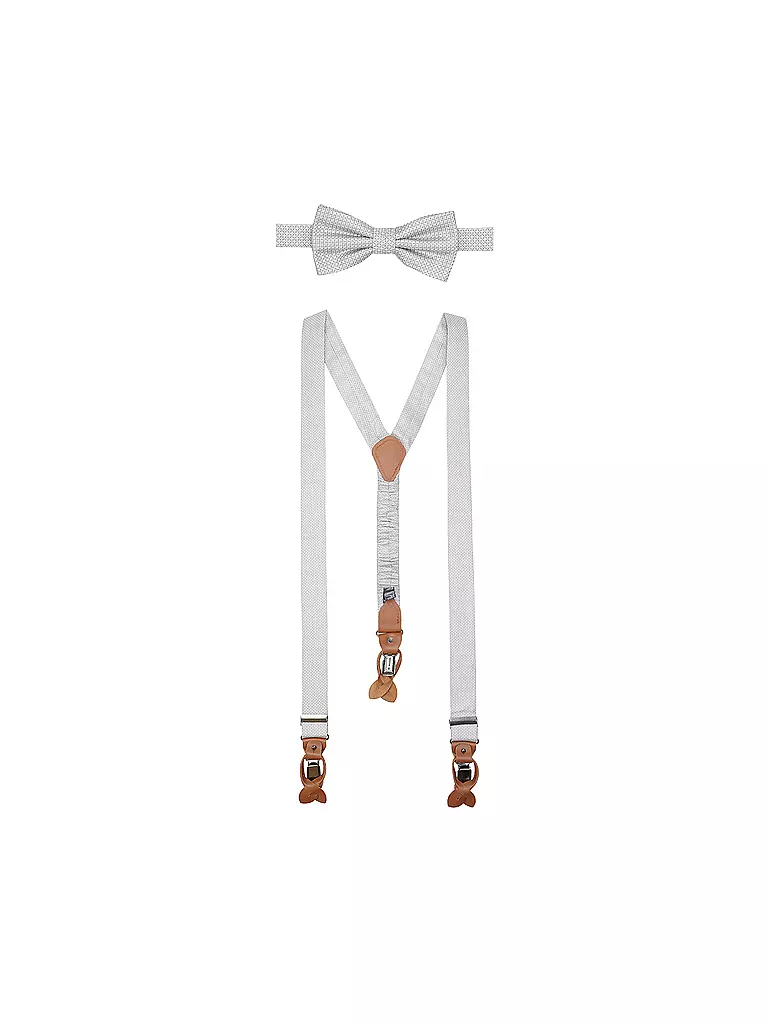 SEIDENFALTER | Set di bretelle con papillon e clip a bottone | Grigio chiaro