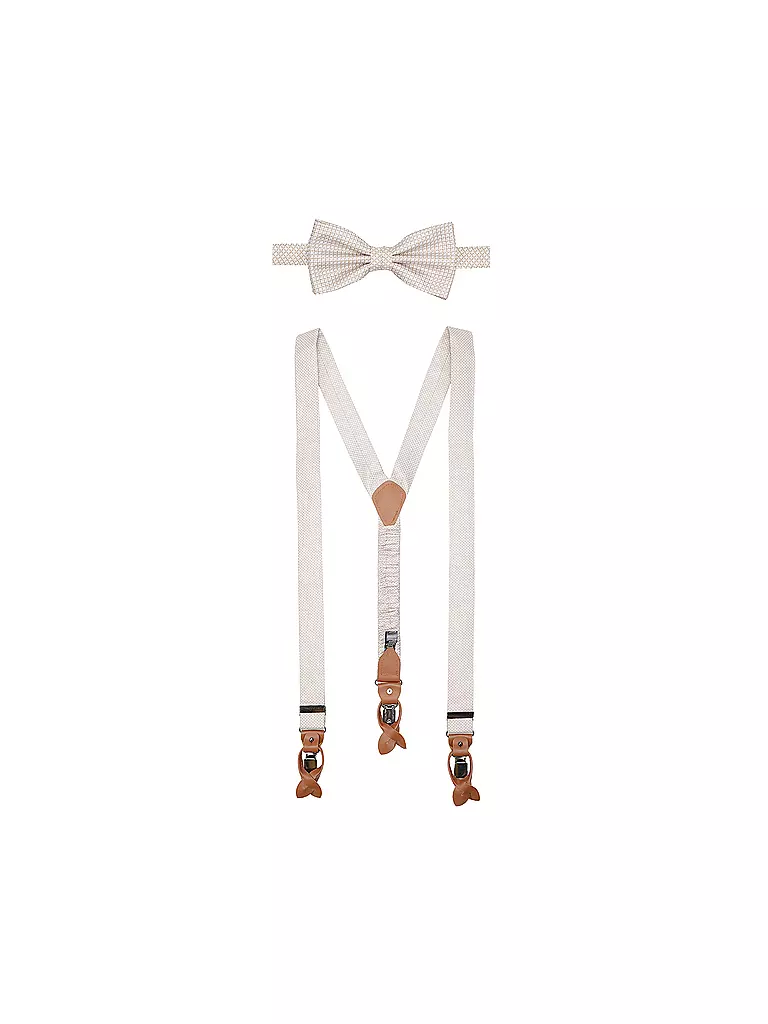 SEIDENFALTER | Set di bretelle con papillon e clip a bottone | Beige