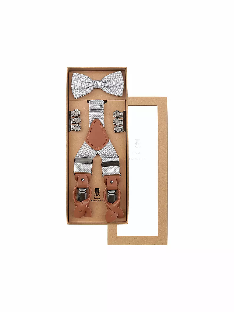 SEIDENFALTER | Set di bretelle con papillon e clip a bottone | Grigio chiaro