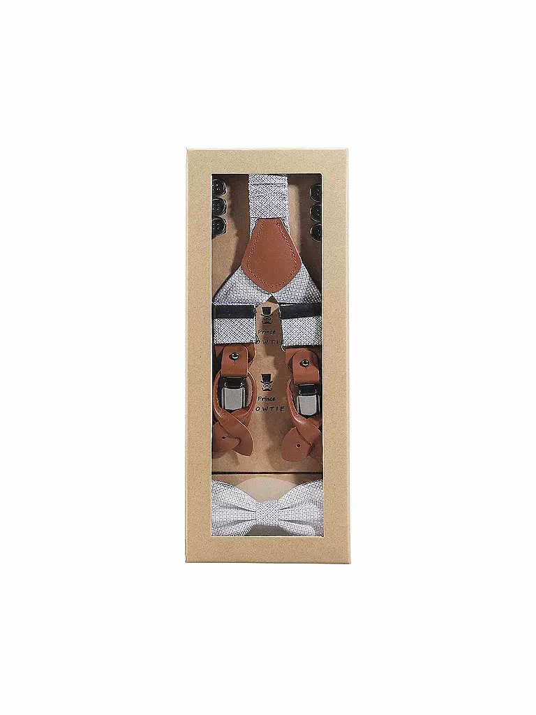 SEIDENFALTER | Set di bretelle con papillon e clip a bottone | Grigio chiaro
