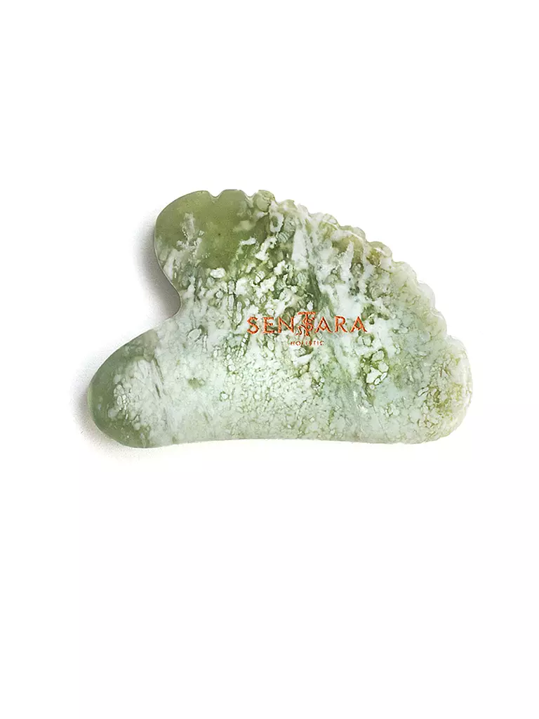 SENTARA | Pietra da massaggio - Gua Sha cuore con denti Giada verde | Verde chiaro