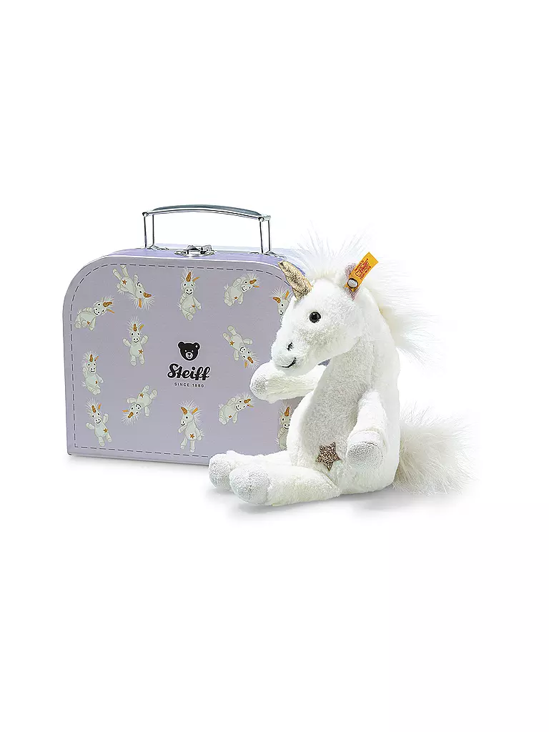 STEIFF | Peluche Unica Unicorno ciondolante in valigia 20 cm | Bianco