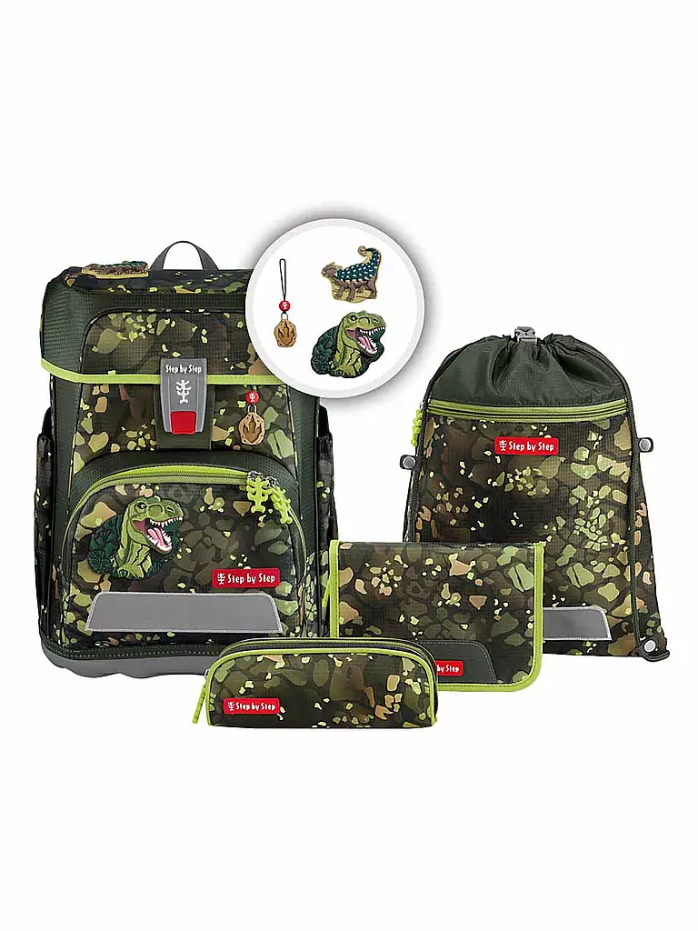STEP BY STEP | Set di zaini scolastici 5 pz. CLOUD Dino Torex | Verde scuro