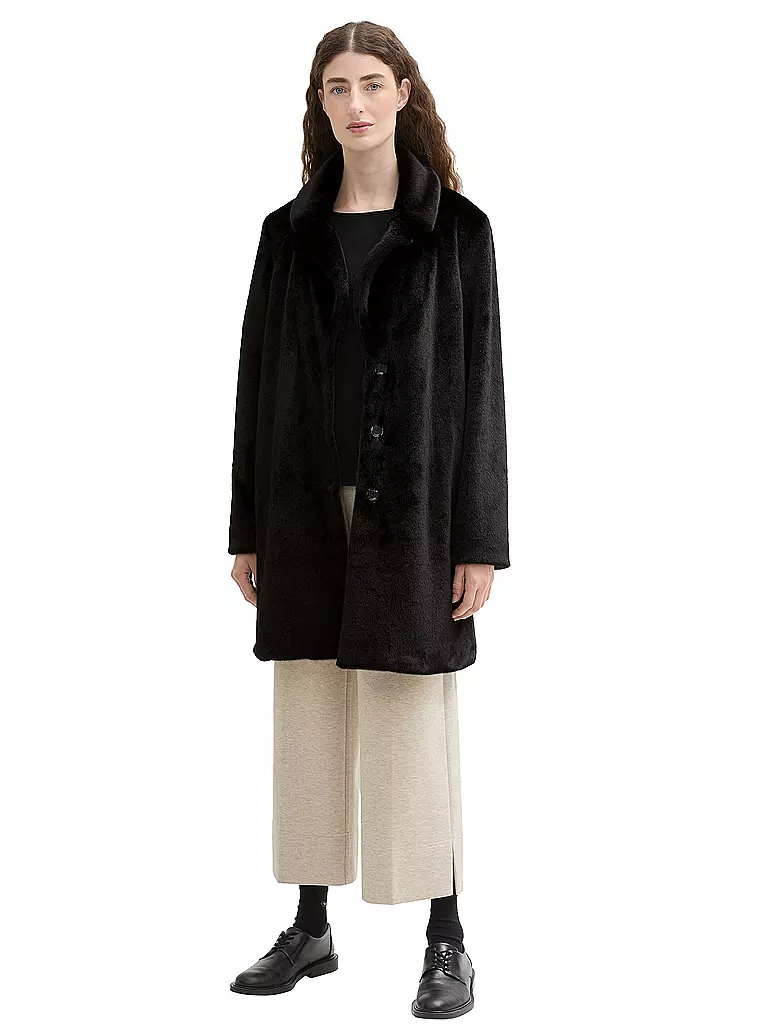 TOM TAILOR | Cappotto in pelliccia sintetica | Nero