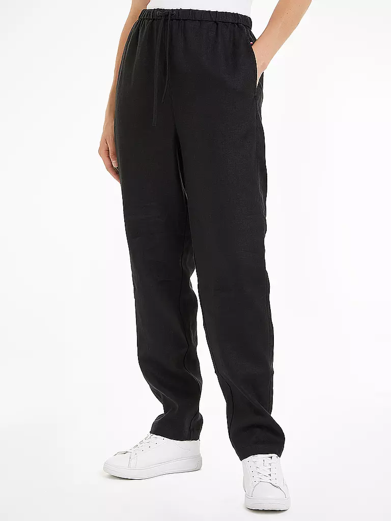 TOMMY HILFIGER | Pantaloni di lino vestibilità jogging | Nero
