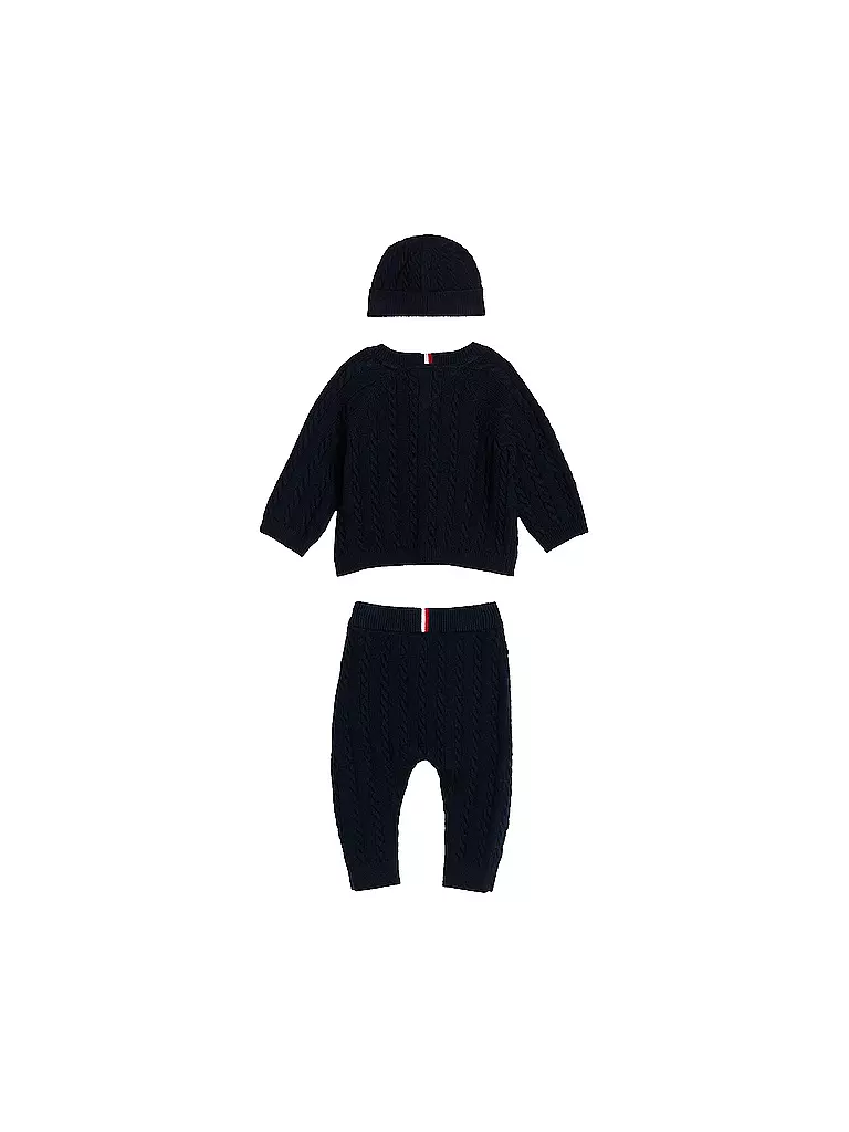 TOMMY HILFIGER | Set neonato 3 pezzi, cardigan, berretto e pantaloni in maglia | 