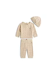 TOMMY HILFIGER | Set neonato 3 pezzi, maglione, pantaloni e cappello | Beige