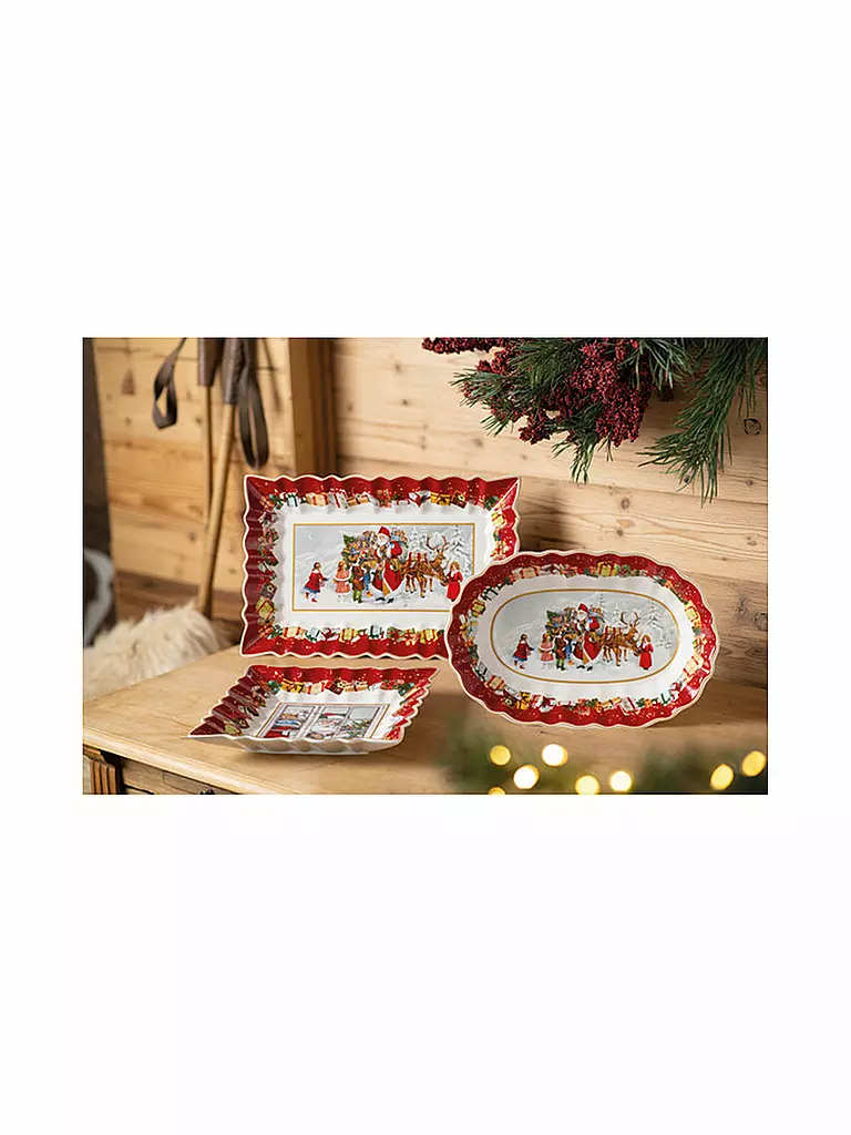 VILLEROY & BOCH | Toy's Fantasy Piatto per torta rettangolare, Babbo Natale e bambini 35x23x3,5 cm | Multicolore