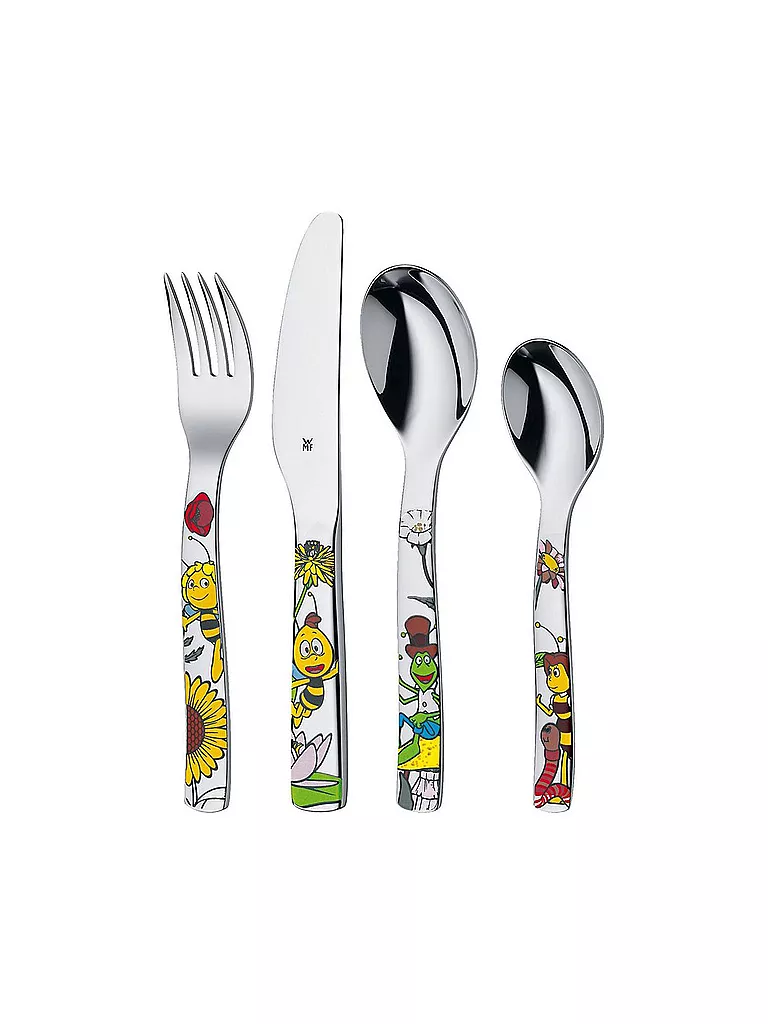 WMF | Set di posate per bambini da 4 pezzi Biene Maja | Argento