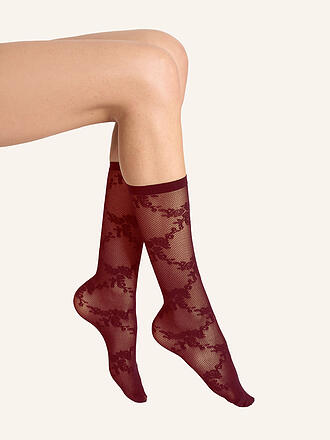WOLFORD | Feinstrumpfsocken FLORAL LACE bordeaux