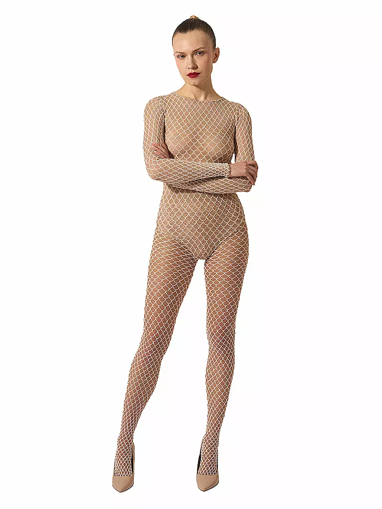 WOLFORD | Collant alla moda VELVET NET ILLUSION Fairly Light/White | Beige