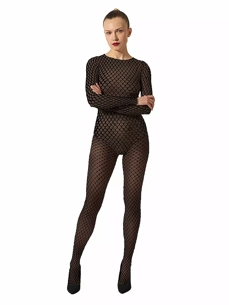 WOLFORD | Moda calza VELVET NET ILLUSION Nero/Nero | Nero