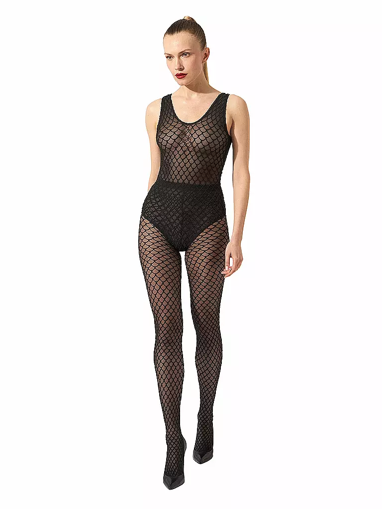 WOLFORD | Moda calza VELVET NET ILLUSION Nero/Nero | Nero