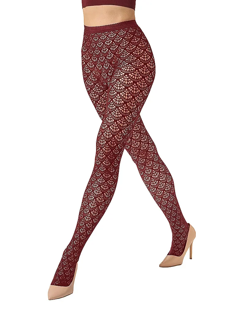 WOLFORD | Modestrumpfhose MERMAID NET Midnight Red  | Rosso scuro