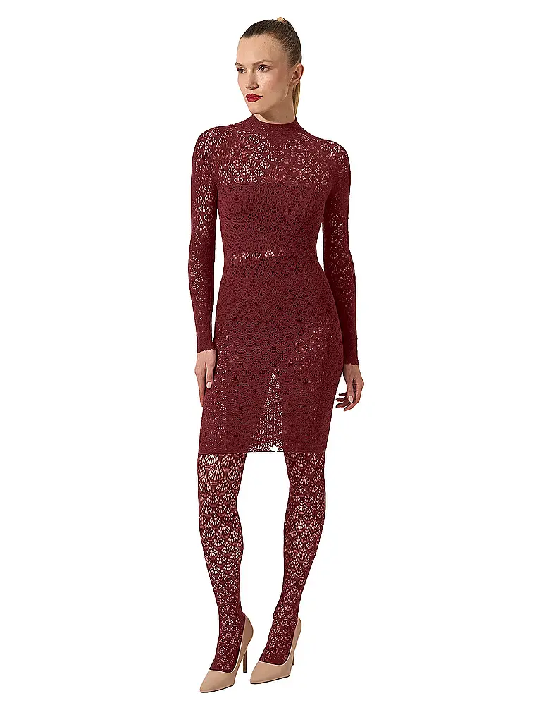 WOLFORD | Modestrumpfhose MERMAID NET Midnight Red | Rosso scuro