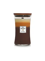 WOODWICK | Candela a Clessidra con Stoppino Scoppiettante 454g Trilogy Cafe Sweets | Marrone