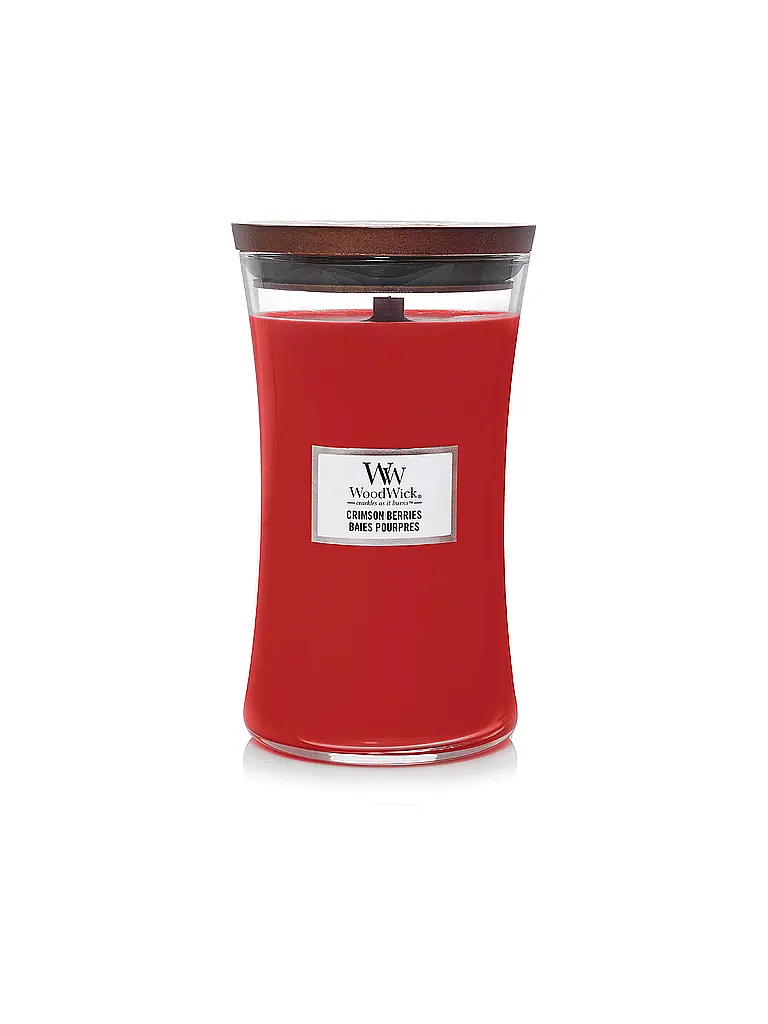 WOODWICK | Candela a Clessidra con Stoppino Scoppiettante 610g Large Crisom Berries | Rosso
