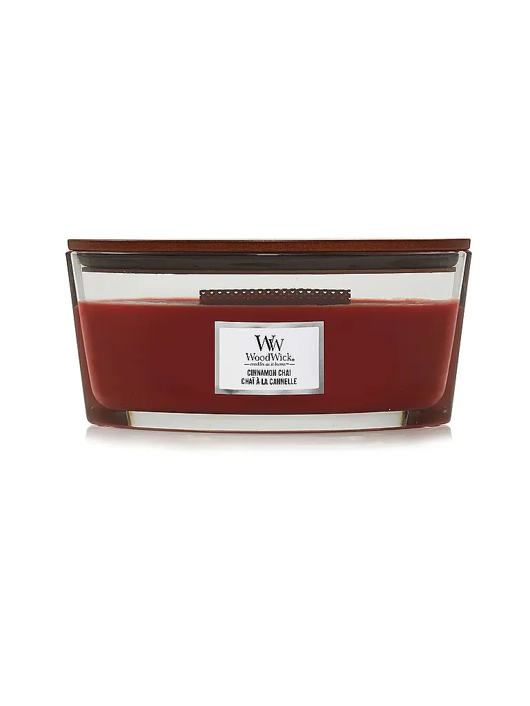 WOODWICK | Ellipsenkerze Knisterdocht 454g Cinnemon Chai | Rosso scuro