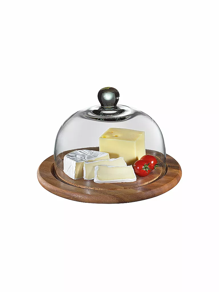ZASSENHAUS | Campana per formaggio con coperchio in vetro acacia 25 cm | Marrone